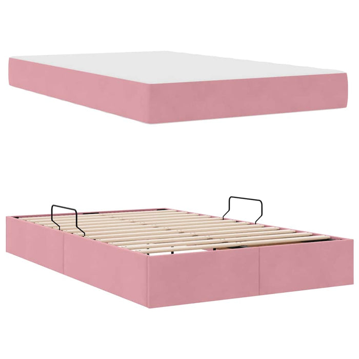 Pat cu saltea și spațiu de depozitare Roz 120 x 200 cm Catifea - WALTI WALTI
