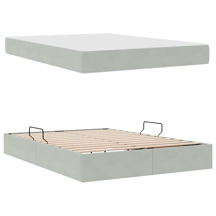 Pat cu saltea și spațiu de depozitare Gri deschis 140 x 190 cm - WALTI WALTI