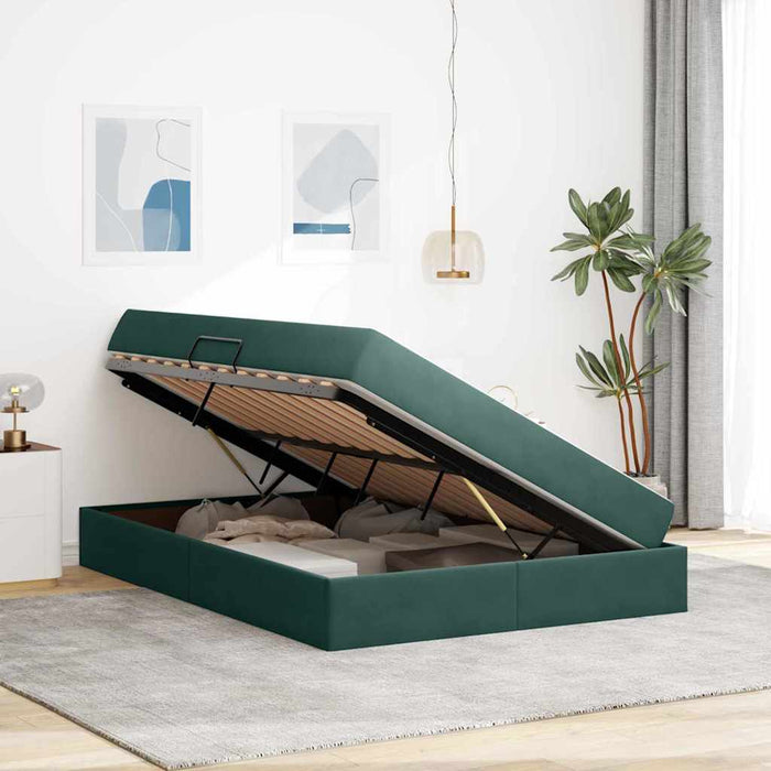 Pat cu saltea și spațiu de depozitare Verde închis 140 x 190 cm - WALTI WALTI