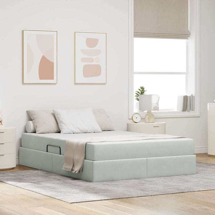 Pat cu saltea și spațiu de depozitare Gri deschis 140 x 200 cm - WALTI WALTI