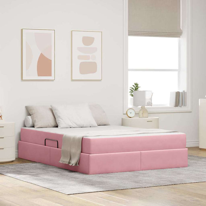 Pat cu saltea și spațiu de depozitare Roz 140 x 200 cm Catifea - WALTI WALTI