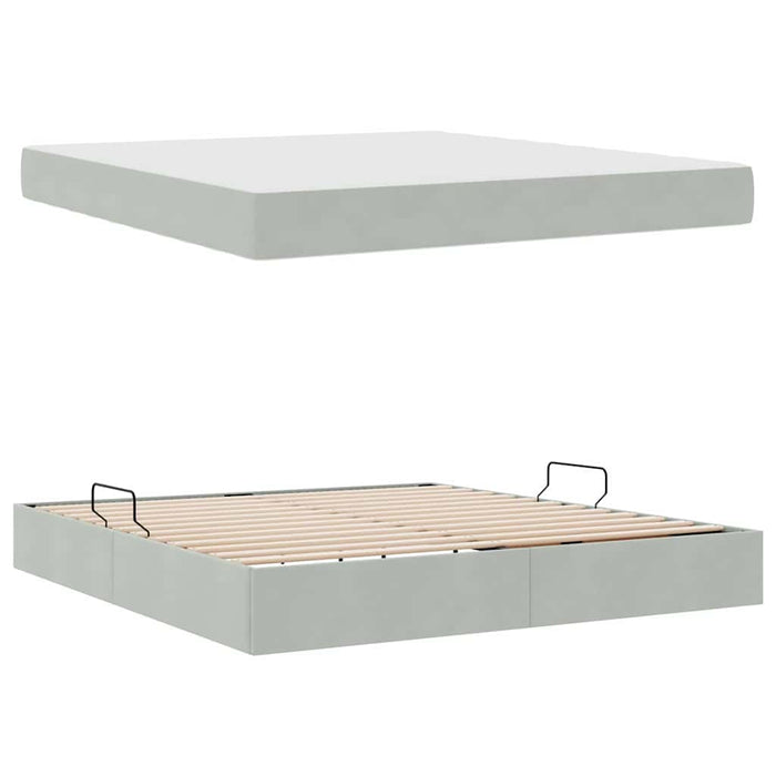 Pat cu saltea și spațiu de depozitare Gri deschis 180 x 200 cm - WALTI WALTI
