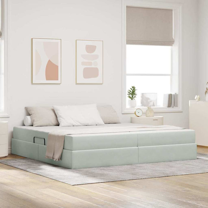 Pat cu saltea și spațiu de depozitare Gri deschis 200 x 200 cm - WALTI WALTI
