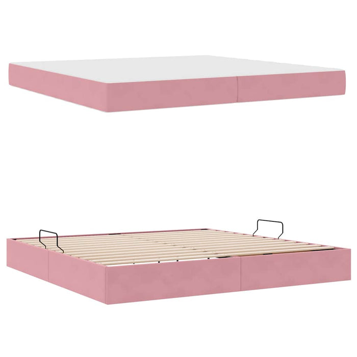 Pat cu saltea și spațiu de depozitare Roz 200 x 200 cm Catifea - WALTI WALTI