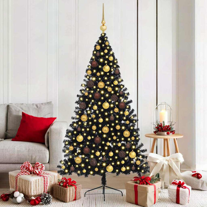 Pom de Crăciun artificial pre-iluminat Negru 180 cm PVC WALTI