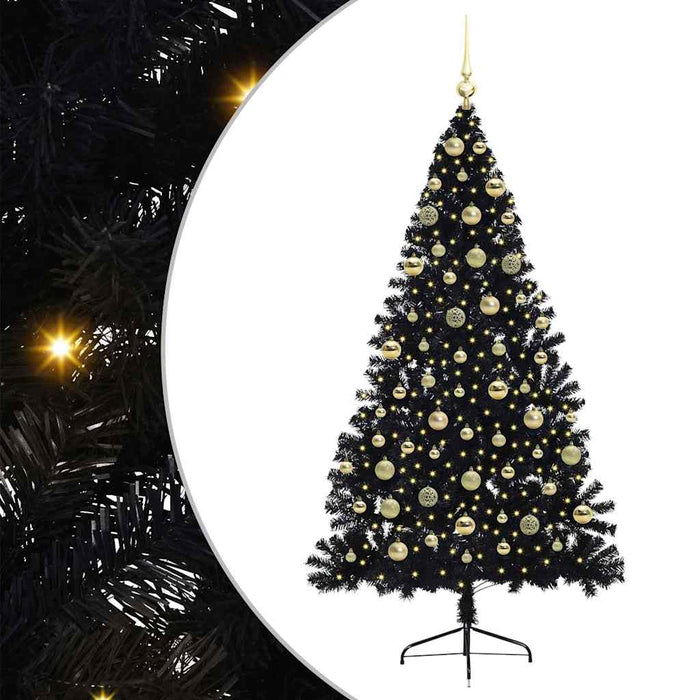 Pom de Crăciun artificial pre-iluminat Negru 180 cm PVC WALTI
