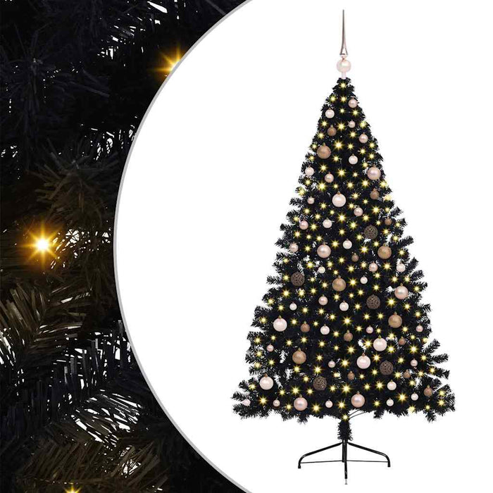 Pom de Crăciun artificial pre-iluminat Negru 210 cm PVC WALTI