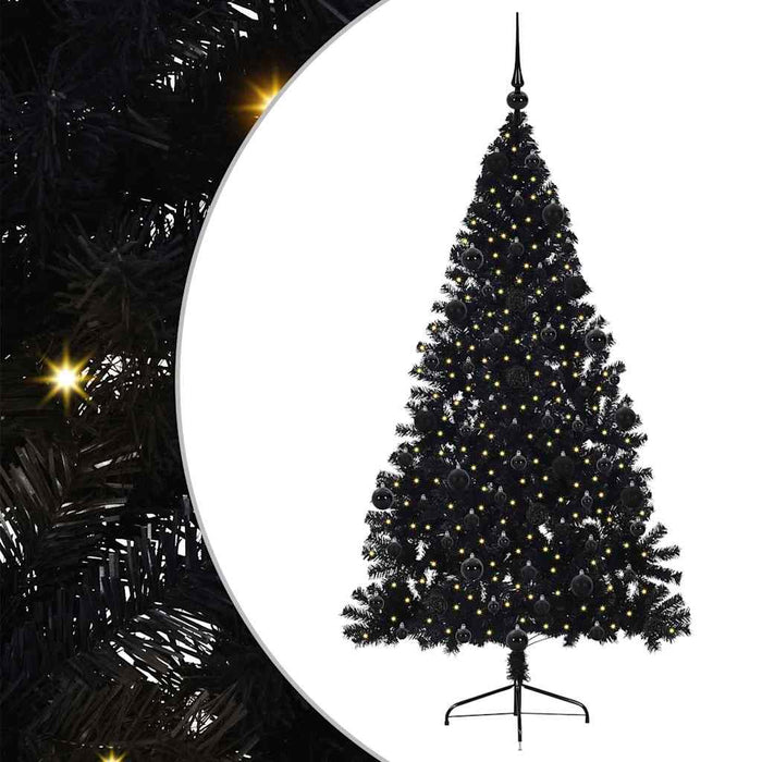 Pom de Crăciun artificial pre-iluminat Negru 210 cm PVC WALTI