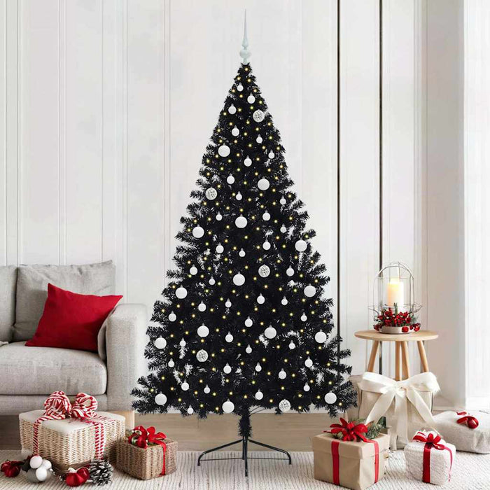 Pom de Crăciun artificial pre-iluminat Negru 210 cm PVC WALTI