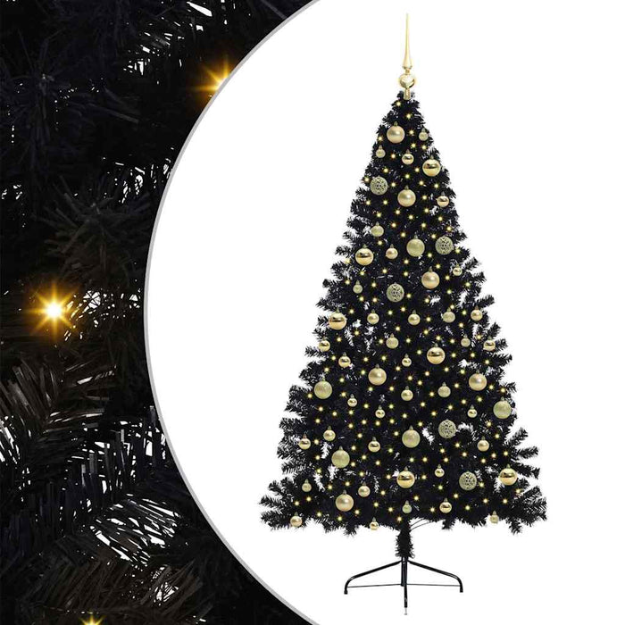 Pom de Crăciun artificial pre-iluminat Negru 210 cm PVC WALTI