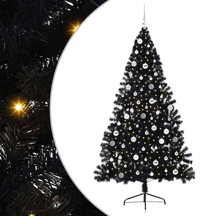 Pom de Crăciun artificial pre-iluminat Negru 210 cm PVC WALTI