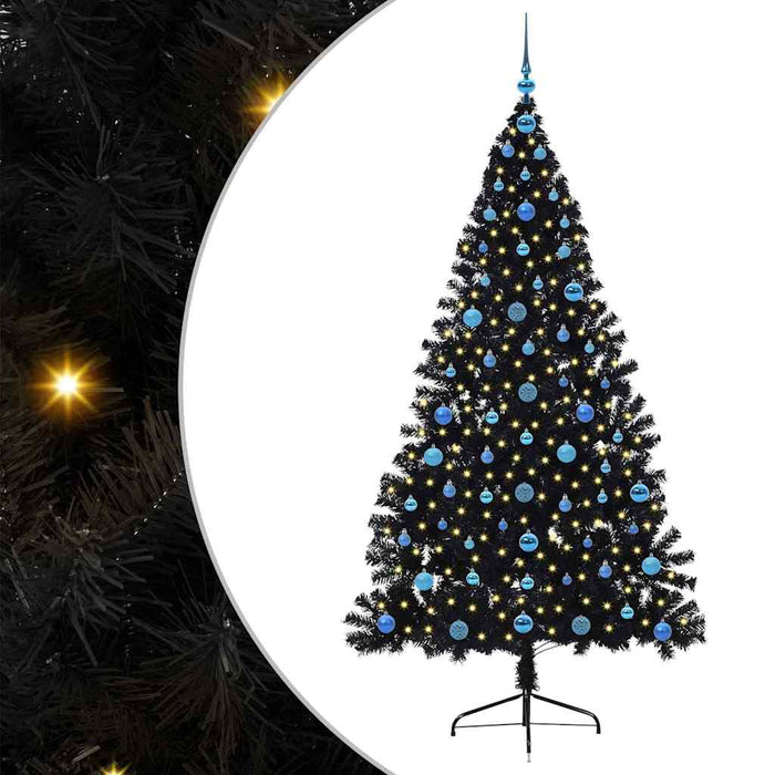 Pom de Crăciun artificial pre-iluminat Negru 210 cm PVC WALTI