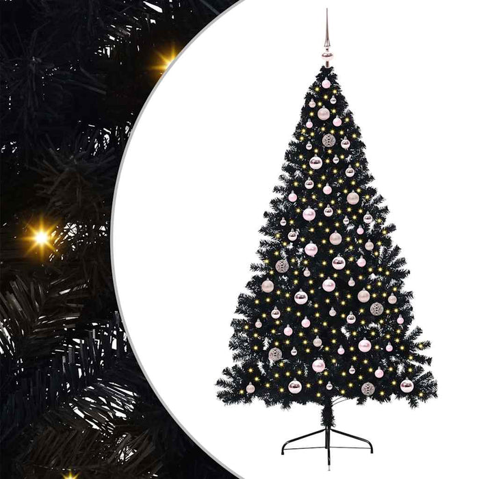Pom de Crăciun artificial pre-iluminat Negru 240 cm PVC WALTI