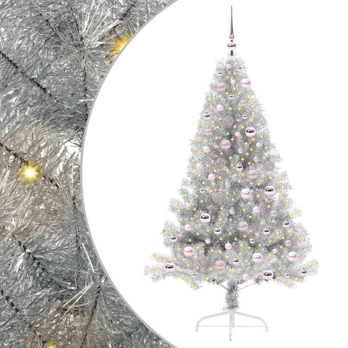 Pom de Crăciun artificial pre-iluminat Argintiu 180 cm PET WALTI