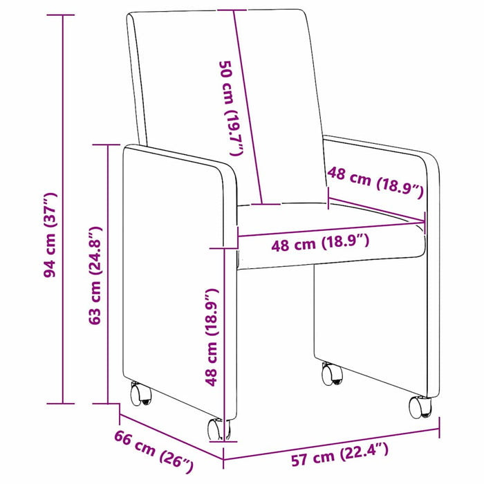 Scaune de dining cu roți 2 pcs Gri închis 57 x 66 x 94 cm - WALTI WALTI