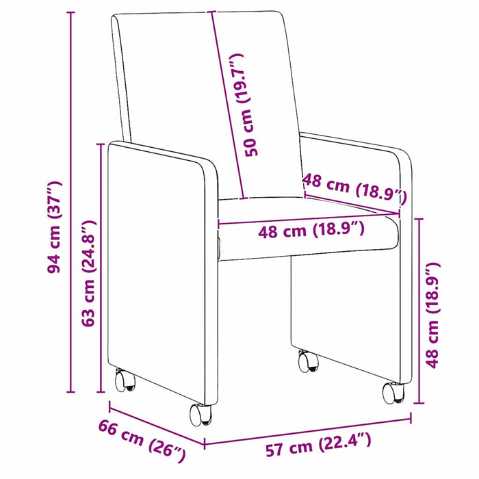 Scaune de dining cu roți cu roți 2 pcs Gri 57 x 66 x 94 cm - WALTI WALTI