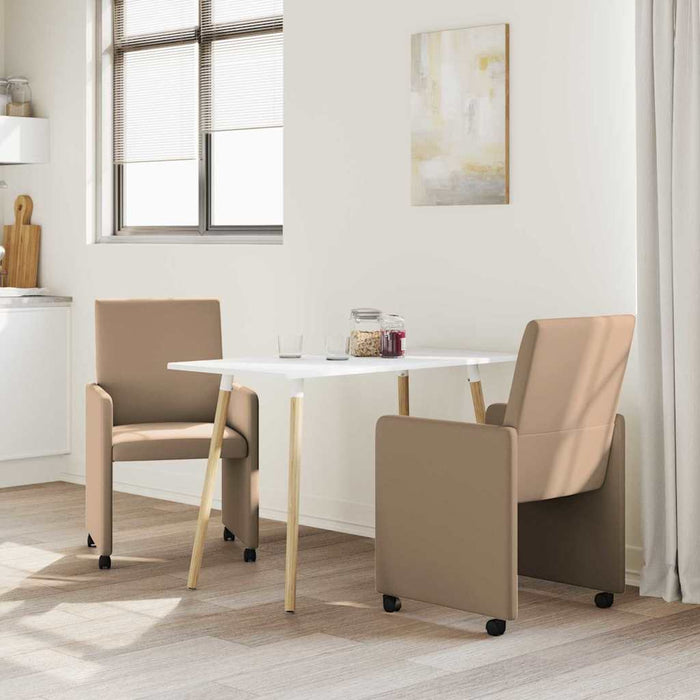 Scaune de dining cu roți 2 buc. Piele artificială Cappuccino - WALTI WALTI