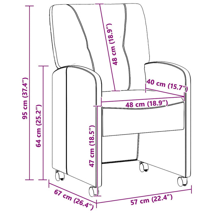 Scaune de dining cu roți 2 pcs Gri deschis 57 x 67 x 95 cm - WALTI WALTI