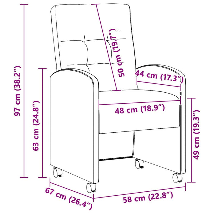 Scaune de dining cu roți cu roți 2 pcs Gri 58 x 67 x 97 cm - WALTI WALTI