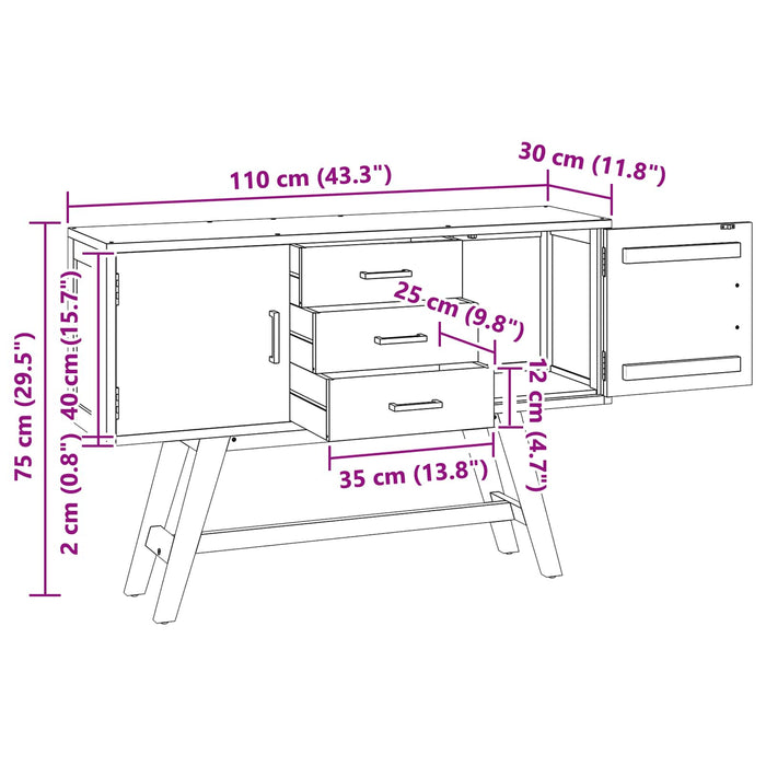 Support TV cu sertar natural 110 x 30 x 75 cm Lemn solid de tec - WALTI WALTI