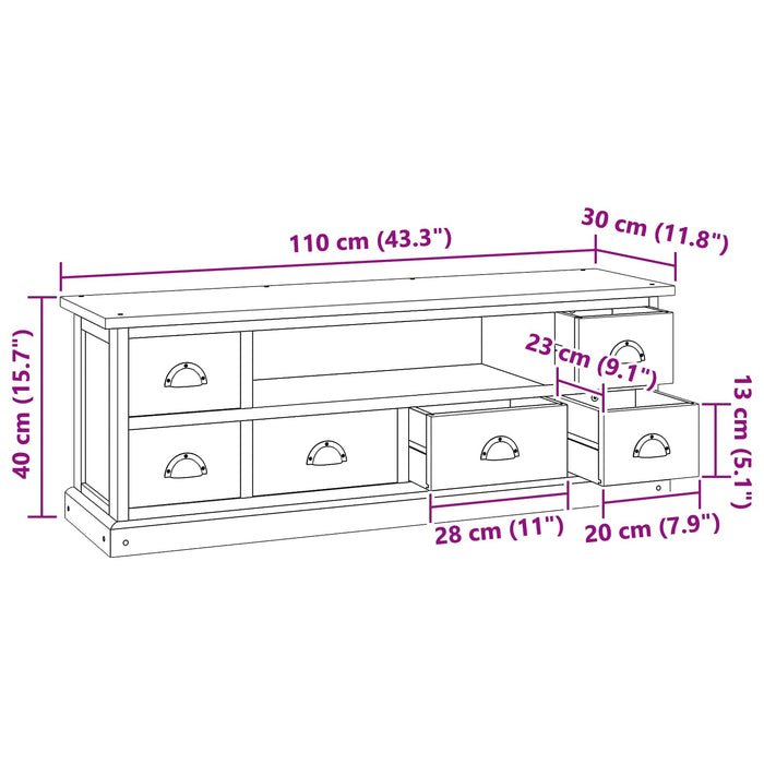 Support TV cu sertar natural 110 x 30 x 40 cm Lemn solid de tec - WALTI WALTI