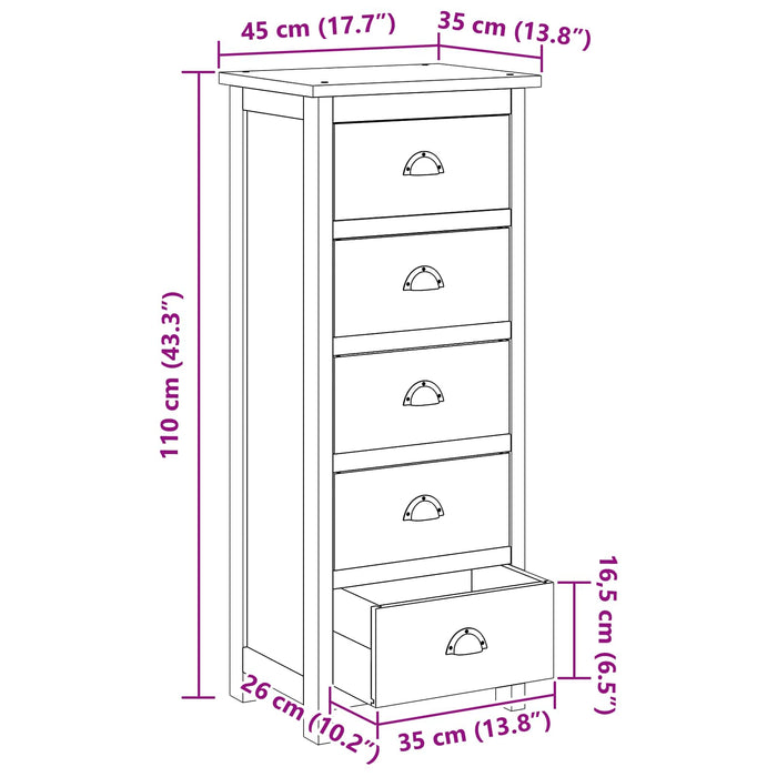 Comodă cu sertare natural 45 x 35 x 110 cm Lemn solid de tec WALTI