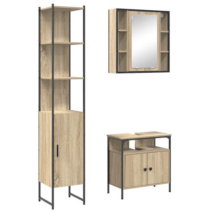Set de mobilier pentru baie cu raft Pe perete cu depozitare cu ușă cu oglindă 3 pcs Stejar sonoma - WALTI WALTI