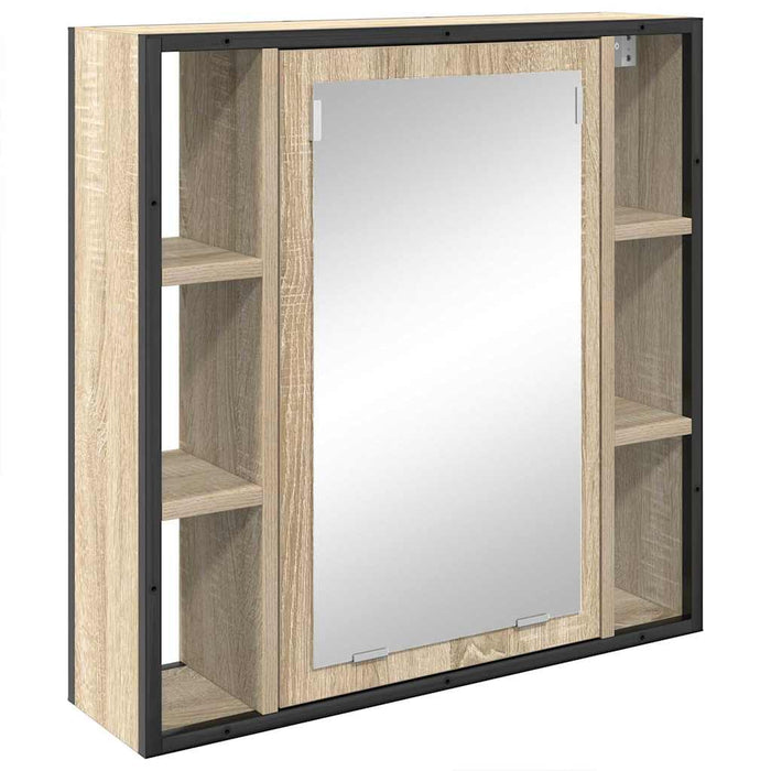 Set de mobilier pentru baie cu raft Pe perete cu depozitare cu ușă cu oglindă 3 pcs Stejar sonoma - WALTI WALTI