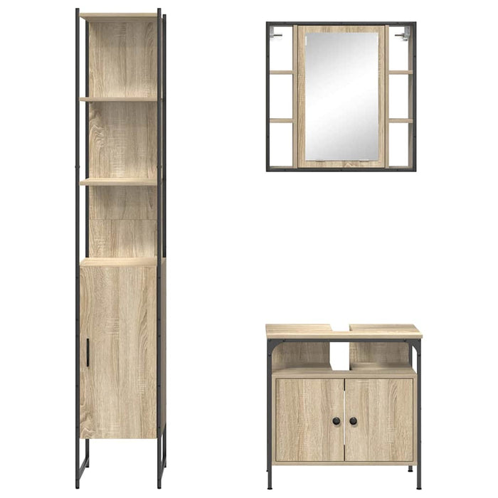 Set de mobilier pentru baie cu raft Pe perete cu depozitare cu ușă cu oglindă 3 pcs Stejar sonoma - WALTI WALTI