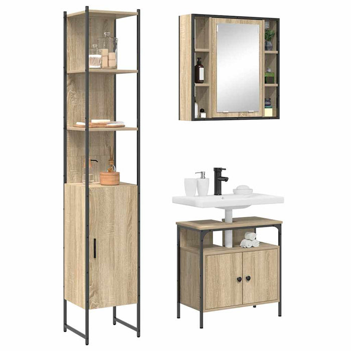 Set de mobilier pentru baie cu raft Pe perete cu depozitare cu ușă cu oglindă 3 pcs Stejar sonoma - WALTI WALTI