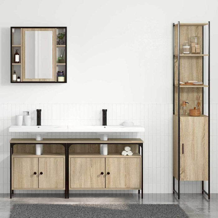 Set de mobilier pentru baie 4 pcs Stejar Sonoma Lemn compozit - WALTI WALTI