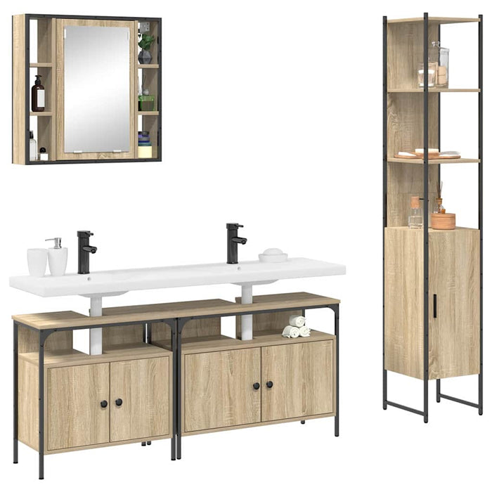 Set de mobilier pentru baie 4 pcs Stejar Sonoma Lemn compozit - WALTI WALTI
