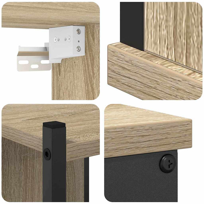 Set de mobilier pentru baie cu raft Pe perete cu depozitare cu ușă cu oglindă 4 pcs Stejar sonoma - WALTI WALTI