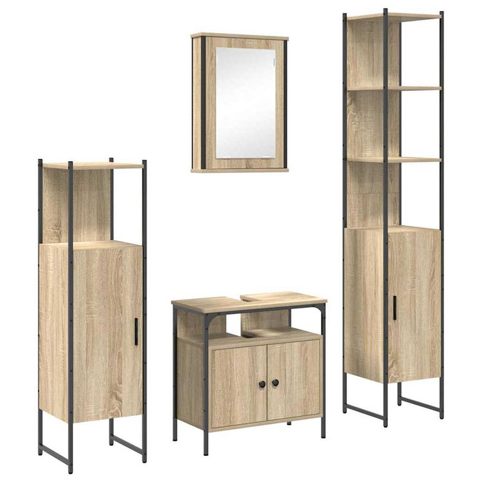 Set de mobilier pentru baie cu raft Pe perete cu depozitare cu ușă cu oglindă 4 pcs Stejar sonoma - WALTI WALTI