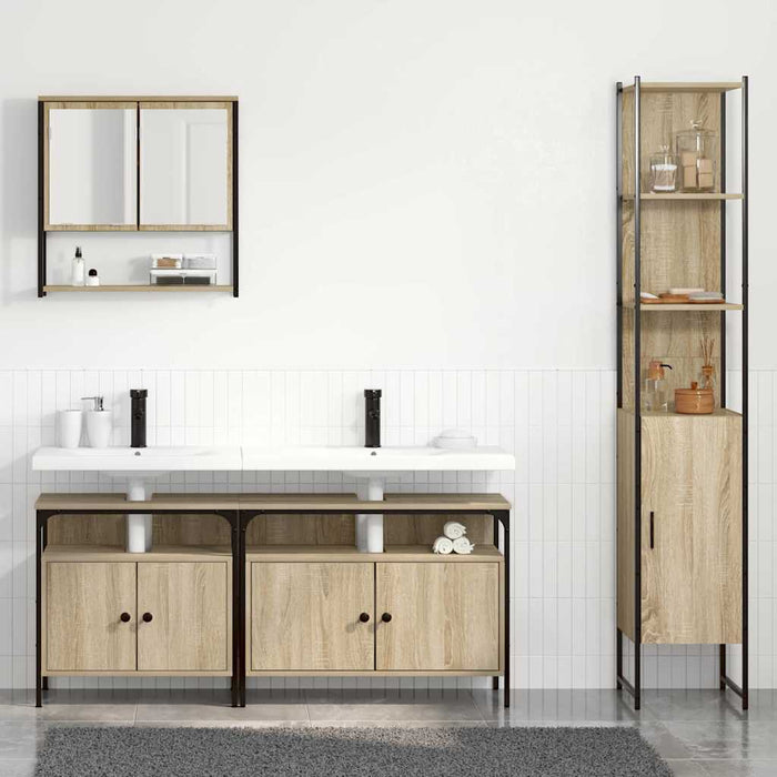 Set de mobilier pentru baie cu raft Pe perete 4 pcs Stejar sonoma Mediu - WALTI WALTI