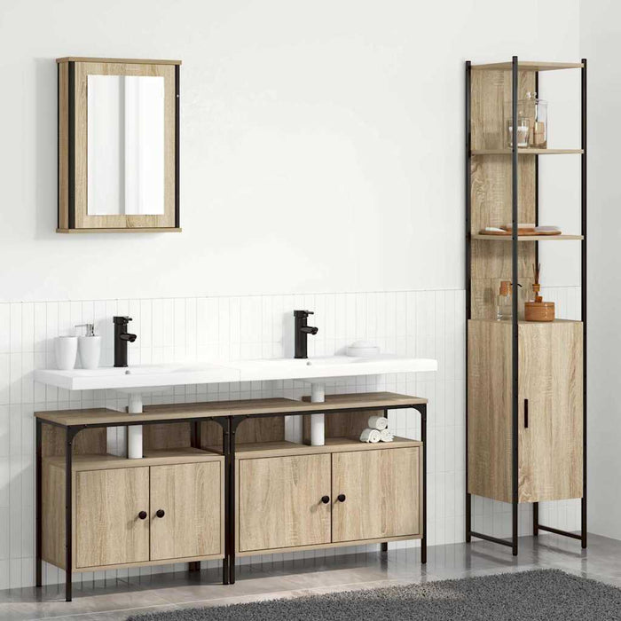 Set de mobilier pentru baie cu raft Pe perete cu depozitare cu ușă cu oglindă 4 pcs Stejar sonoma - WALTI WALTI
