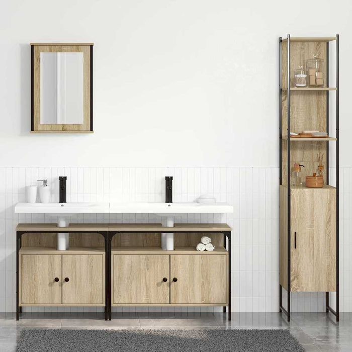 Set de mobilier pentru baie cu raft Pe perete cu depozitare cu ușă cu oglindă 4 pcs Stejar sonoma - WALTI WALTI