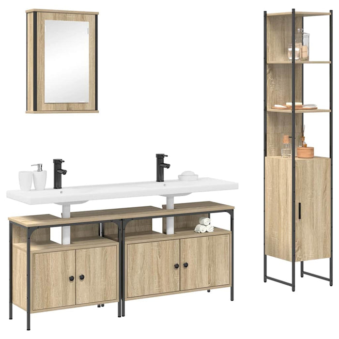 Set de mobilier pentru baie cu raft Pe perete cu depozitare cu ușă cu oglindă 4 pcs Stejar sonoma - WALTI WALTI