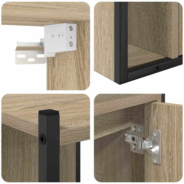Set de mobilier pentru baie cu raft Pe perete Altele cu depozitare cu ușă cu oglindă 4 pcs Stejar sonoma - WALTI WALTI