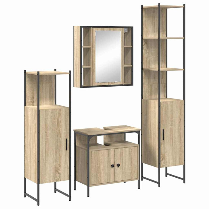 Set de mobilier pentru baie cu raft Pe perete Altele cu depozitare cu ușă cu oglindă 4 pcs Stejar sonoma - WALTI WALTI