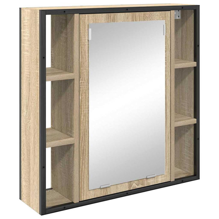 Set de mobilier pentru baie cu raft Pe perete Altele cu depozitare cu ușă cu oglindă 4 pcs Stejar sonoma - WALTI WALTI