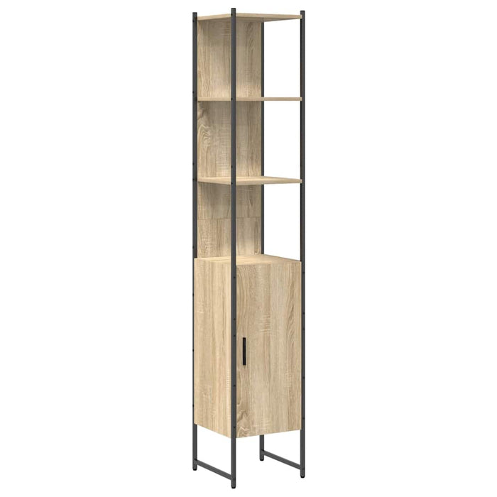 Set de mobilier pentru baie cu raft Pe perete Altele cu depozitare cu ușă cu oglindă 4 pcs Stejar sonoma - WALTI WALTI
