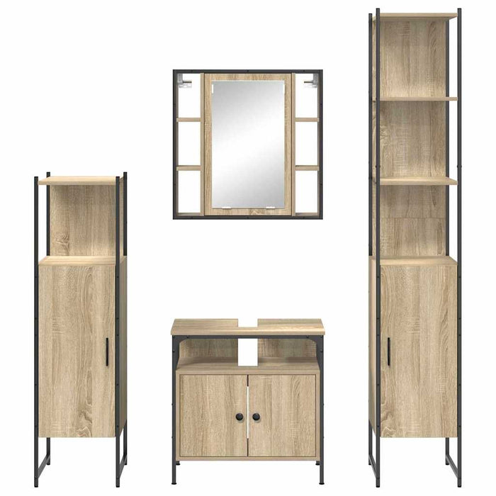 Set de mobilier pentru baie cu raft Pe perete Altele cu depozitare cu ușă cu oglindă 4 pcs Stejar sonoma - WALTI WALTI