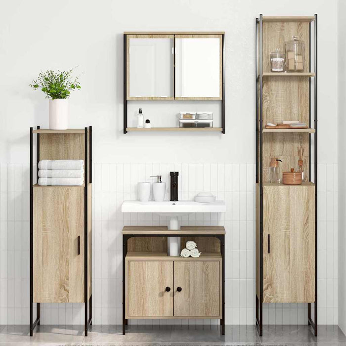Set de mobilier pentru baie 4 pcs Stejar Sonoma Lemn compozit - WALTI WALTI