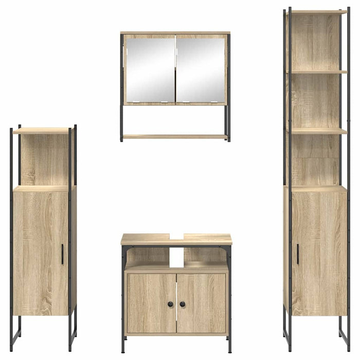 Set de mobilier pentru baie 4 pcs Stejar Sonoma Lemn compozit - WALTI WALTI