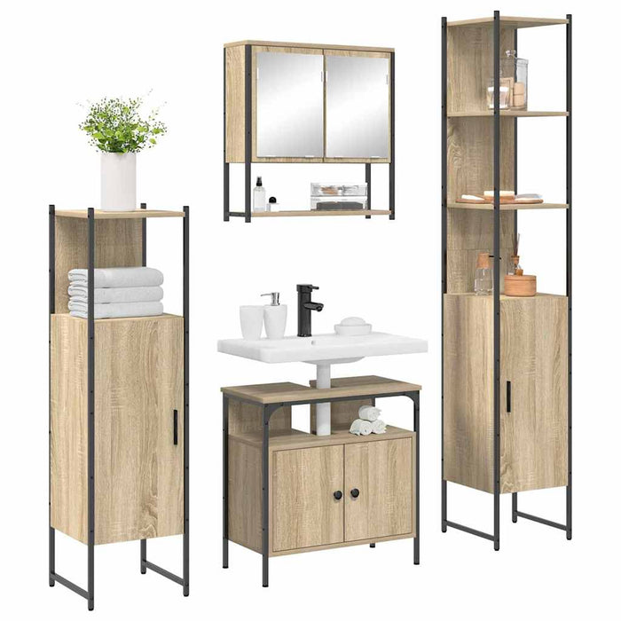 Set de mobilier pentru baie 4 pcs Stejar Sonoma Lemn compozit - WALTI WALTI