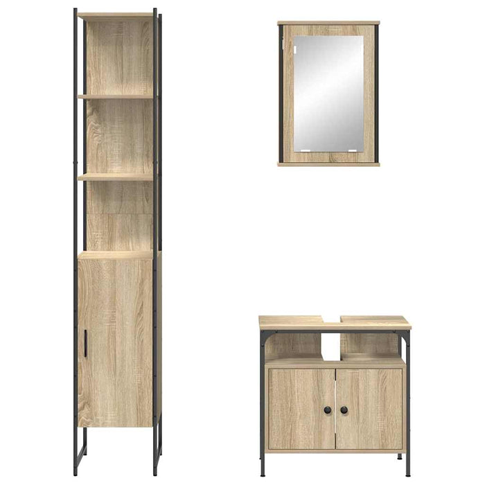 Set de mobilier pentru baie 3 pcs Stejar Sonoma Lemn compozit - WALTI WALTI