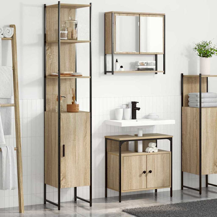 Set de mobilier pentru baie cu raft Pe perete cu depozitare cu ușă 3 pcs Stejar sonoma - WALTI WALTI