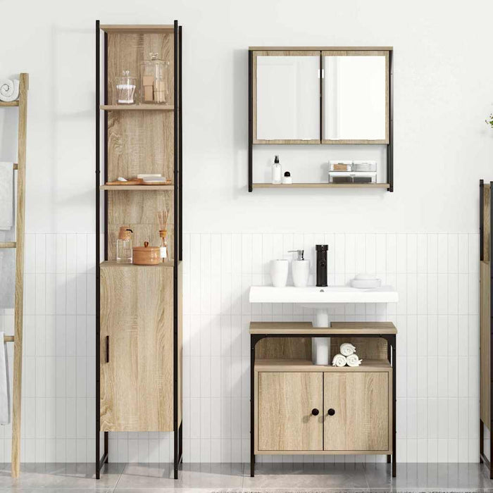 Set de mobilier pentru baie cu raft Pe perete cu depozitare cu ușă 3 pcs Stejar sonoma - WALTI WALTI