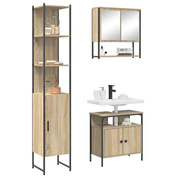 Set de mobilier pentru baie cu raft Pe perete cu depozitare cu ușă 3 pcs Stejar sonoma - WALTI WALTI